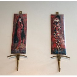 Pair of Commedia dell'Arte Coat Hooks, in the Taste of Fornasetti, Italian, circa 1970