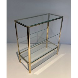 Polished Bronze and Glass Magazine Rack, Signed Lepelletier, Stamped Broncz, circa 1970