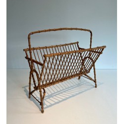 Faux-Bamboo Rattan Magazine Rack, French, circa 1950
