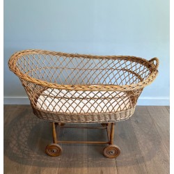 Rattan Cradle on Casters, French, circa 1950