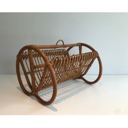 Rattan Magazine Rack, French, circa 1950