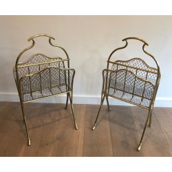 Pair of Neoclassical Brass Magazine Racks, Attributed to Maison Jansen, circa 1900