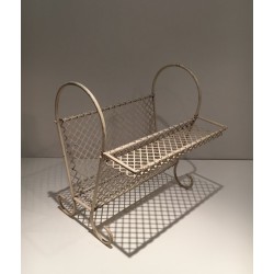 White Lacquered Perforated Steel Magazine Rack, French, in the Manner of Matégot, circa 1950