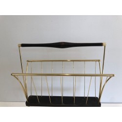 Blackened Wood and Brass Magazine Rack, Italian, Mid-Century Modern, circa 1950