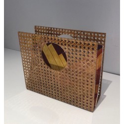 Plexiglass & Cane Magazine Rack, Dior-Crespi Style, French, circa 1970