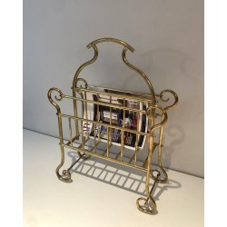 Brass Magazine Rack, Art Nouveau, French, circa 1900