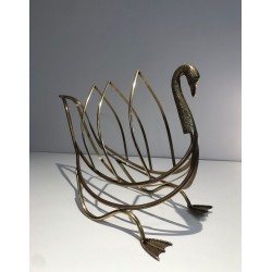 Swan Brass Magazine Rack, Neoclassical, Italian, Jansen Style, circa 1940