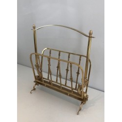 Brass Magazine Rack with Dolphin Heads, Maison Jansen, French, circa 1940