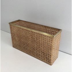 Plexiglass, Brass & Cane Magazine Rack, Dior-Crespi Style, French, circa 1970