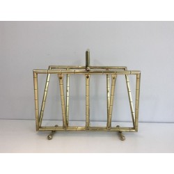 Faux-Bamboo Brass Magazine Rack, French, circa 1970