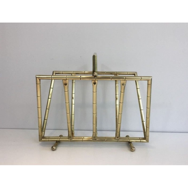 Faux-Bamboo Brass Magazine Rack, French, circa 1970