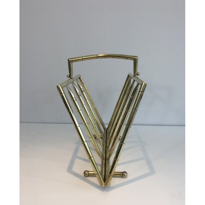 Faux-Bamboo Brass Magazine Rack, French, circa 1970