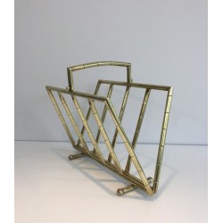 Faux-Bamboo Brass Magazine Rack, French, circa 1970