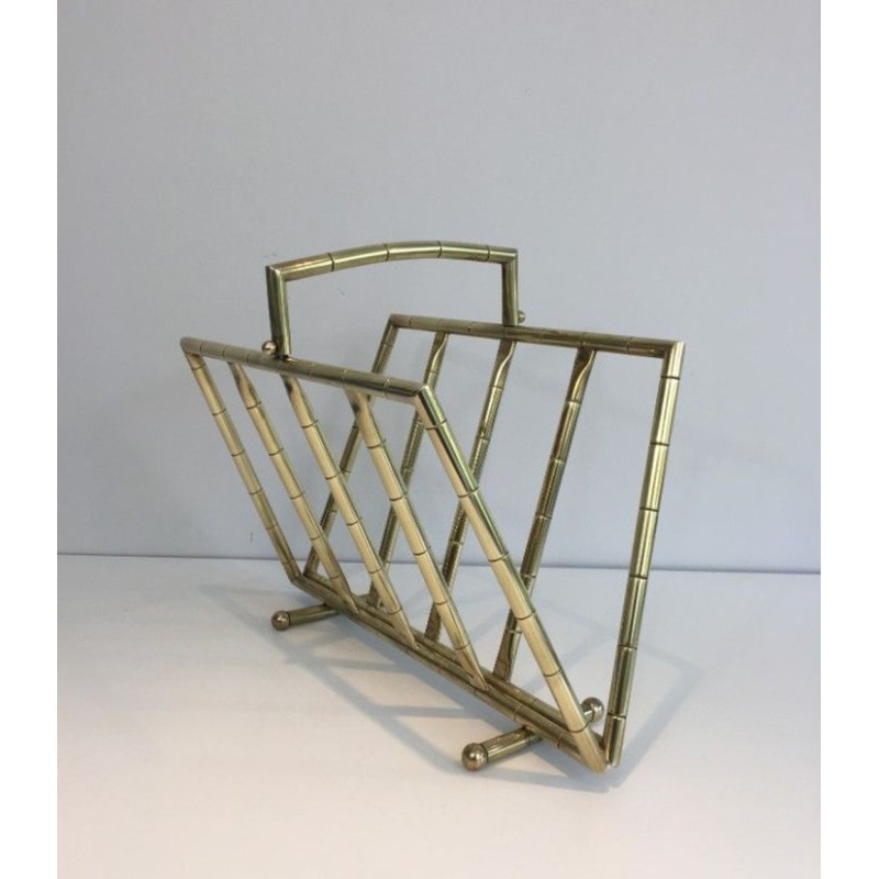 Faux-Bamboo Brass Magazine Rack, French, circa 1970