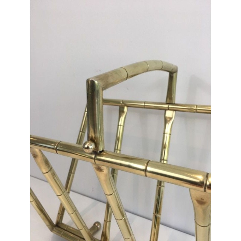 Faux-Bamboo Brass Magazine Rack, French, circa 1970