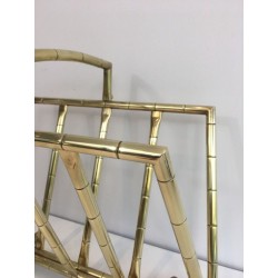 Faux-Bamboo Brass Magazine Rack, French, circa 1970