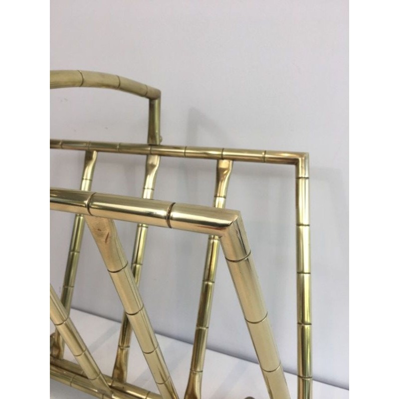 Faux-Bamboo Brass Magazine Rack, French, circa 1970