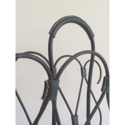 Black Lacquered Metal & Leather Magazine Rack, Attributed to Jacques Adnet, French, circa 1950