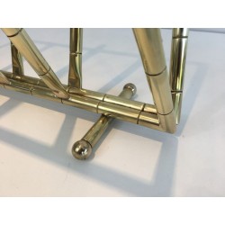 Faux-Bamboo Brass Magazine Rack, French, circa 1970