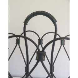 Black Lacquered Metal & Leather Magazine Rack, Attributed to Jacques Adnet, French, circa 1950