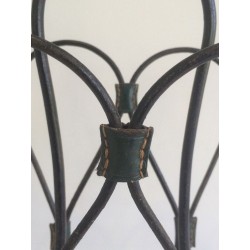 Black Lacquered Metal & Leather Magazine Rack, Attributed to Jacques Adnet, French, circa 1950