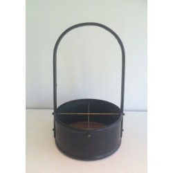 Leather & Wood Bottle Holder, in the Style of Jacques Adnet, French, circa 1950
