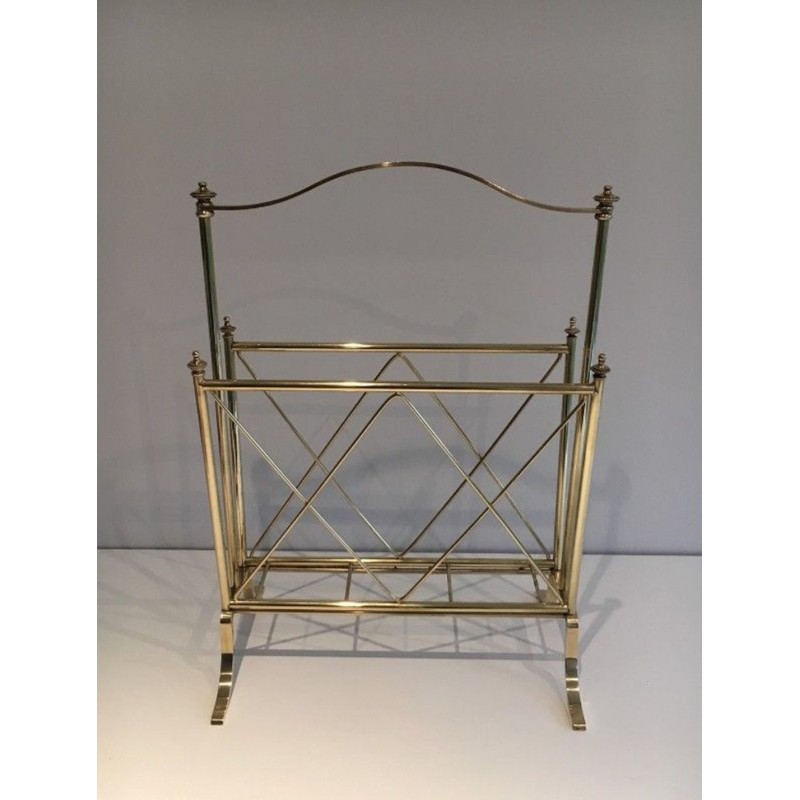 Neoclassical Brass Magazine Rack, Attributed to Maison Jansen, French, circa 1940