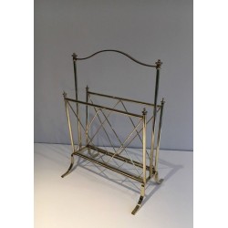 Neoclassical Brass Magazine Rack, Attributed to Maison Jansen, French, circa 1940