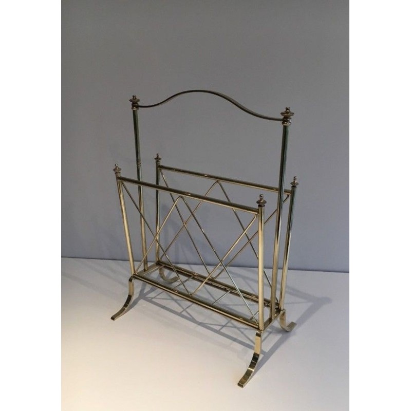 Neoclassical Brass Magazine Rack, Attributed to Maison Jansen, French, circa 1940