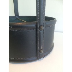 Leather & Wood Bottle Holder, in the Style of Jacques Adnet, French, circa 1950