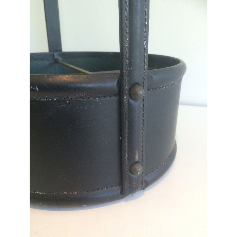 Leather & Wood Bottle Holder, in the Style of Jacques Adnet, French, circa 1950