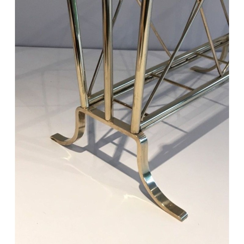 Neoclassical Brass Magazine Rack, Attributed to Maison Jansen, French, circa 1940