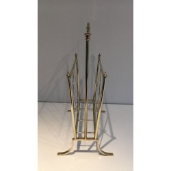 Neoclassical Brass Magazine Rack, Attributed to Maison Jansen, French, circa 1940