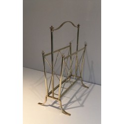 Neoclassical Brass Magazine Rack, Attributed to Maison Jansen, French, circa 1940