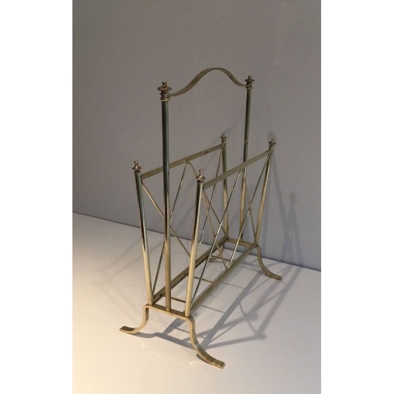 Neoclassical Brass Magazine Rack, Attributed to Maison Jansen, French, circa 1940