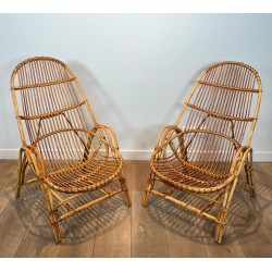 Pair of Rattan Armchairs, Mid-Century Modern, French, circa 1950