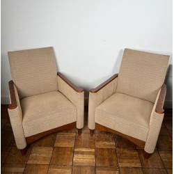 Pair of Gouged Wood Armchairs, Brutalist Style, French, circa 1980