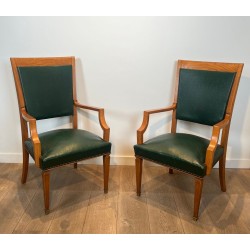 Pair of Art Déco Oak and Leather Armchairs by De Coene Frères, Belgian, circa 1935