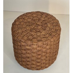 Rope Stool, Round Wooden Feet, Audoux-Minet Style, French, circa 1970