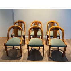 Set of Six Art Déco Walnut Gondola Chairs, French Work, circa 1930
