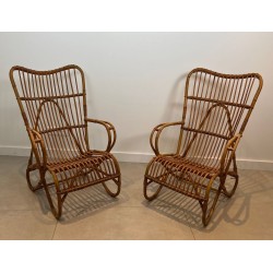 Pair of Design Rattan Armchairs, Mid-Century Modern, French, circa 1950