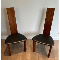 Pair of High-Back Chairs, Exotic Wood & Black Leather, Scandinavian, circa 1970