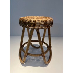 Rattan Stool in the Style of Franco Albini, Italian Work, circa 1950