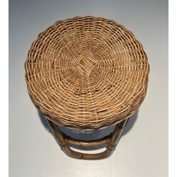 Rattan Stool in the Style of Franco Albini, Italian Work, circa 1950