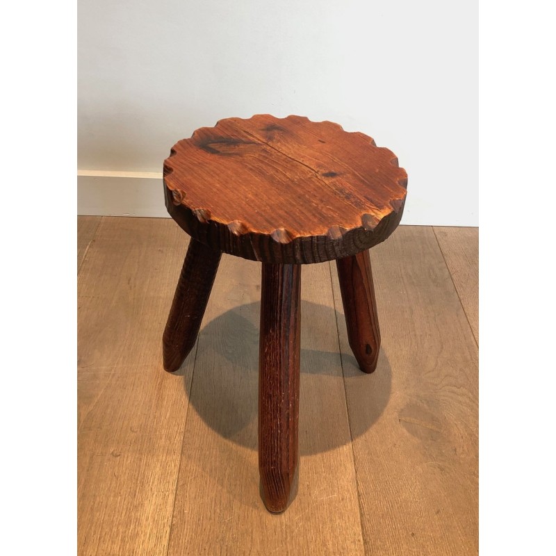 Pair of Brutalist Pine Stools, French Work, circa 1950