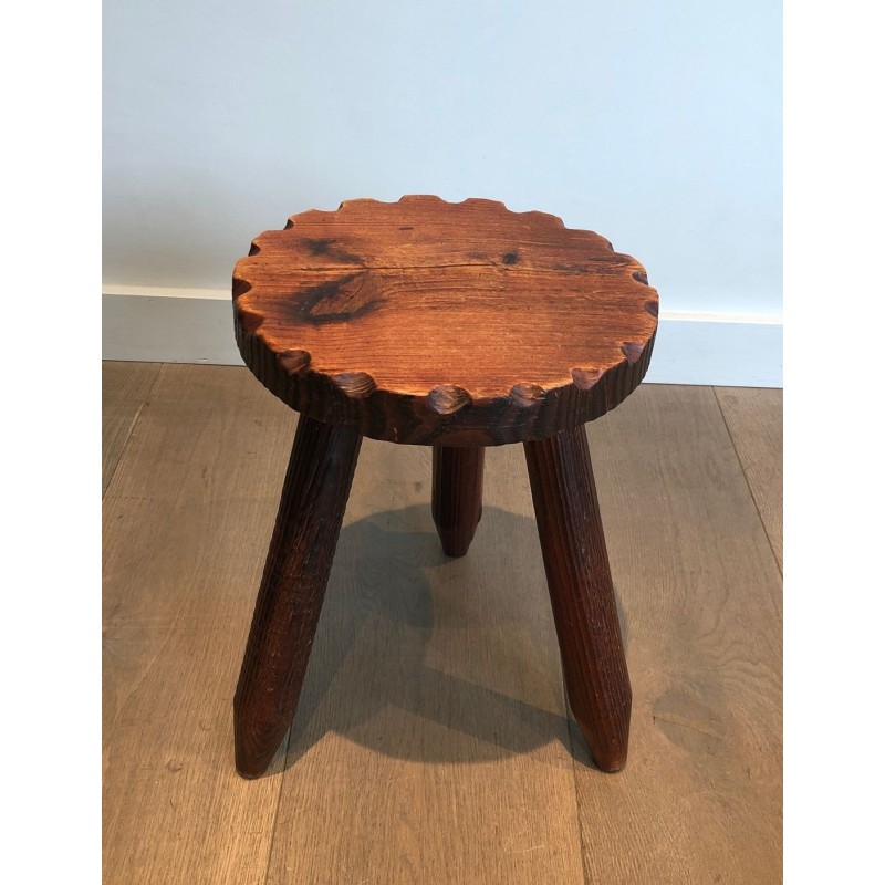 Pair of Brutalist Pine Stools, French Work, circa 1950