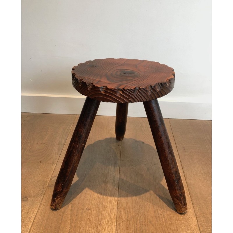 Pair of Brutalist Pine Stools, French Work, circa 1950