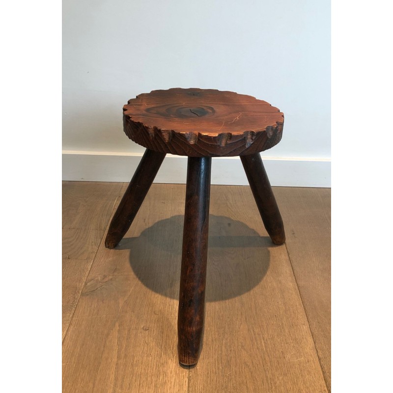 Pair of Brutalist Pine Stools, French Work, circa 1950