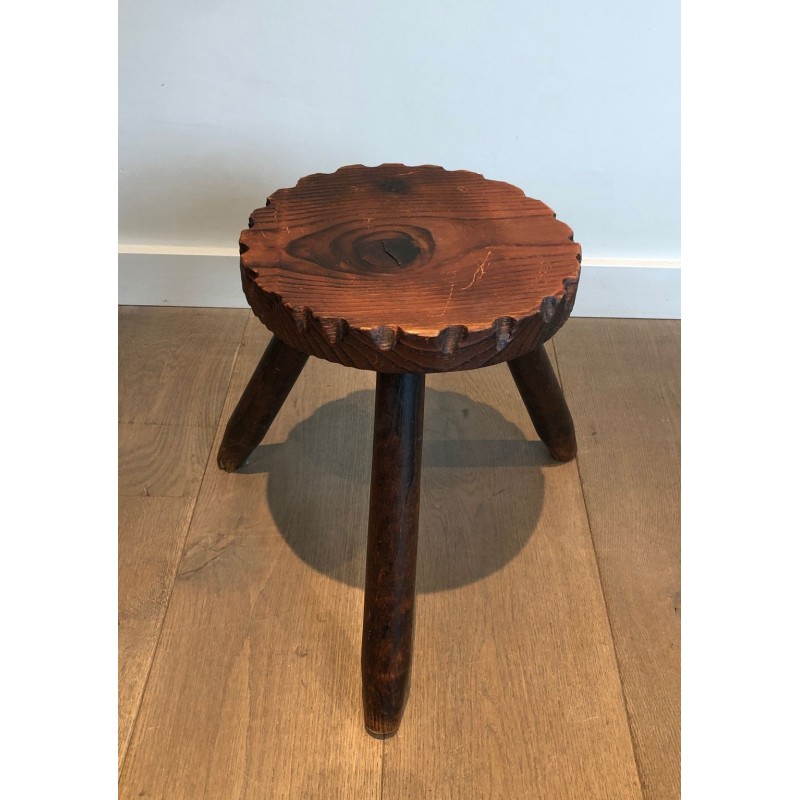 Pair of Brutalist Pine Stools, French Work, circa 1950