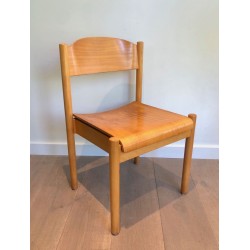 Set of Six Stackable Pine and Thermoformed Wood Chairs by Karl Klipper, circa 1970